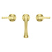 Pfister Rhen 2-handle 8-inch widespread bathroom faucet in brushed gold, top view emphasizing its symmetrical handle layout and luxurious design.