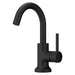Pfister Tenet single-control bathroom faucet in matte black, front angled view showcasing the high-arc spout and minimalist lever handle.