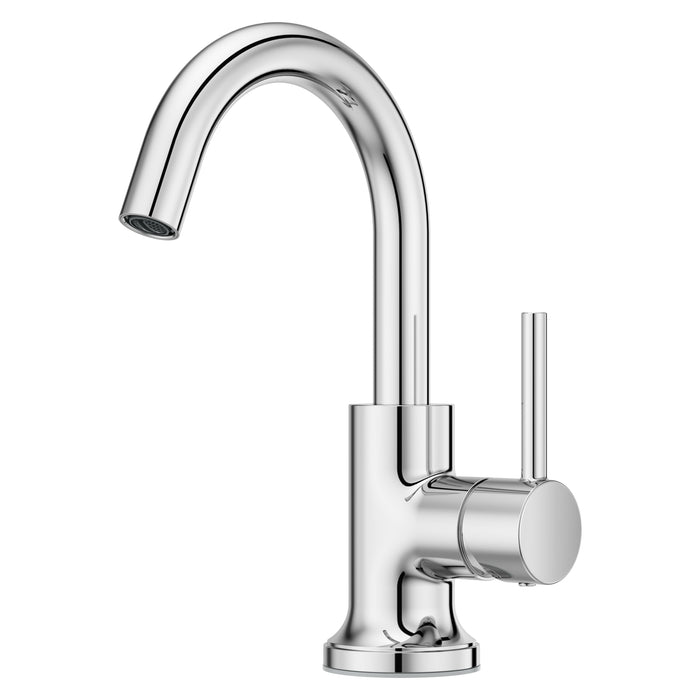 Pfister Tenet single-control bathroom faucet in polished chrome, featuring a modern angular spout and sleek lever handle.