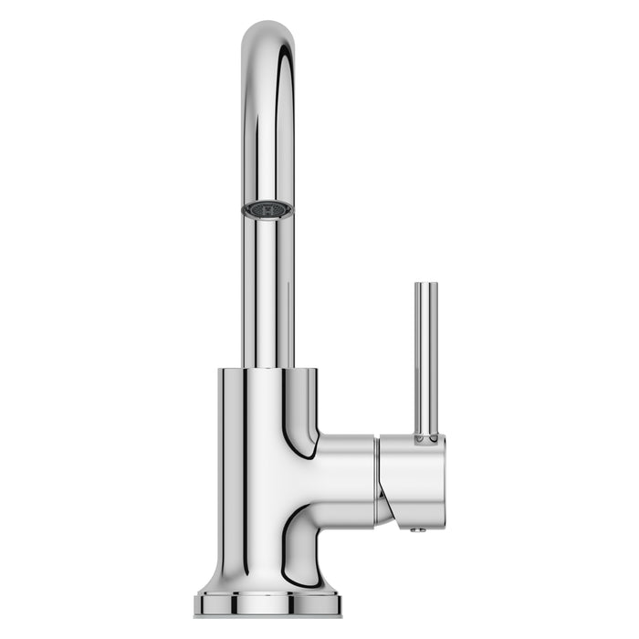 Pfister Tenet single-control bathroom faucet in polished chrome, front view highlighting the high-arc spout and minimalist lever handle.