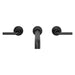 Pfister Tenet 2-handle wall-mount bathroom faucet in matte black, front view emphasizing its bold finish, angular spout, and minimalist handles.