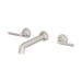 Pfister Tenet 2-handle wall-mount bathroom faucet in brushed nickel, side view showcasing its clean lines and modern handle design.