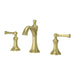 Pfister Tisbury 2-handle 8-inch widespread bathroom faucet in brushed gold, front view highlighting its warm metallic finish, curved spout, and refined lever handles.