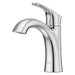 Pfister Weller single-control bathroom faucet in polished chrome, front angled view showcasing its refined spout and minimalist lever handle.