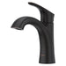 Pfister Weller single-control bathroom faucet in bronze, front angled view showcasing its angular spout and sophisticated lever handle.