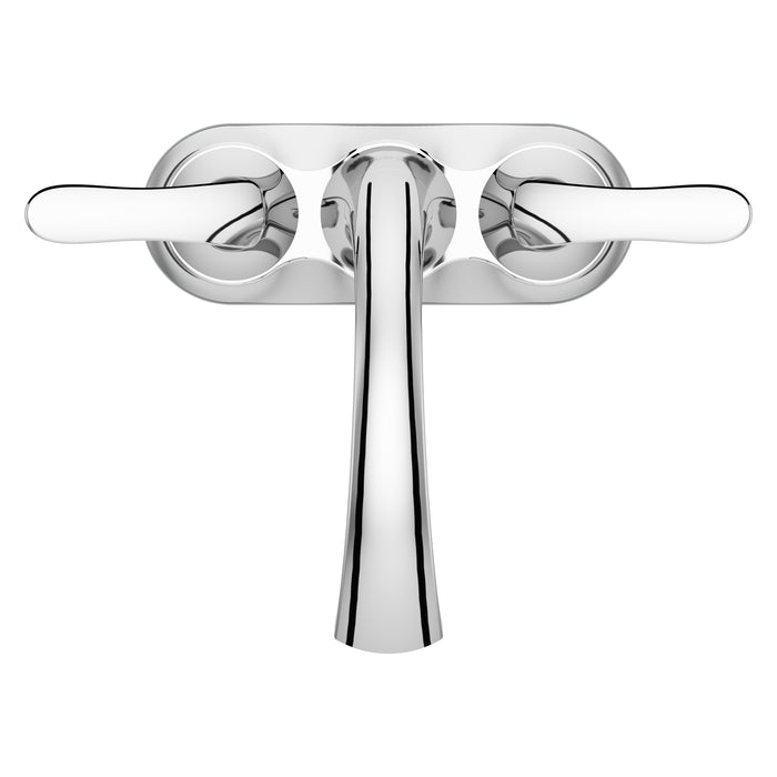 Pfister Weller 2-handle 4-inch centerset bathroom faucet in polished chrome, top view showing the symmetrical lever handles and compact design.