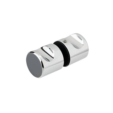 Richelieu 8710 cylindrical glass door knob in chrome angled view showing sleek form and curved finger grips.