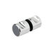 Richelieu 8710 cylindrical glass door knob in chrome angled view showing sleek form and curved finger grips.