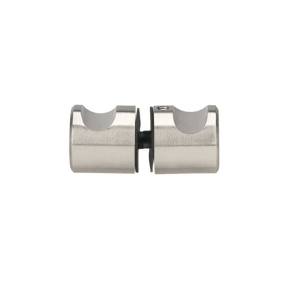 Richelieu 8710 cylindrical glass door knob in brushed nickel angled view showing dual finger grips and smooth cylindrical form.