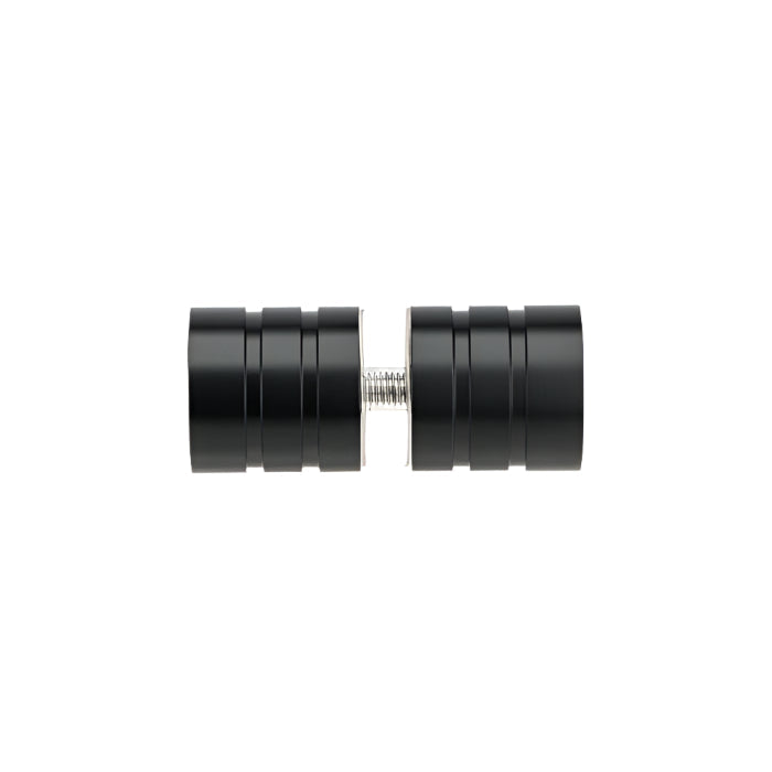 Richelieu 8732 round glass door knob in matte black side view showing smooth face and grooved cylindrical design