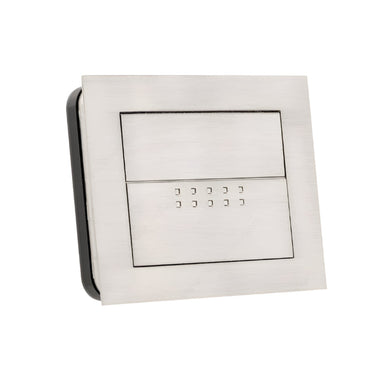 Richelieu 2011 recessed metal pull in brushed nickel front view showing square shape and dimpled release flap