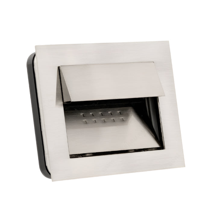 Richelieu 2011 recessed metal pull in brushed nickel front angle view showing flush profile and angled edges