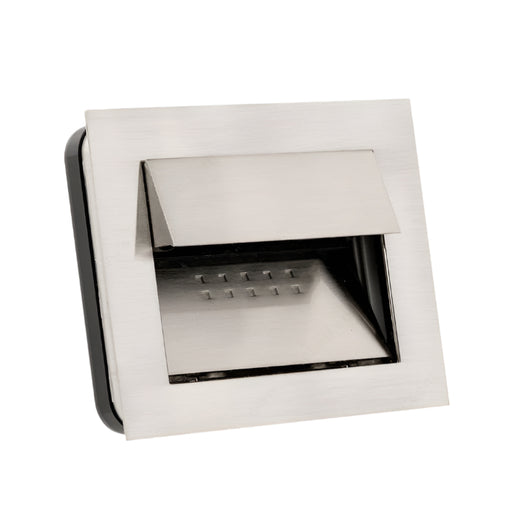 Richelieu 2011 recessed metal pull in brushed nickel front angle view showing flush profile and angled edges