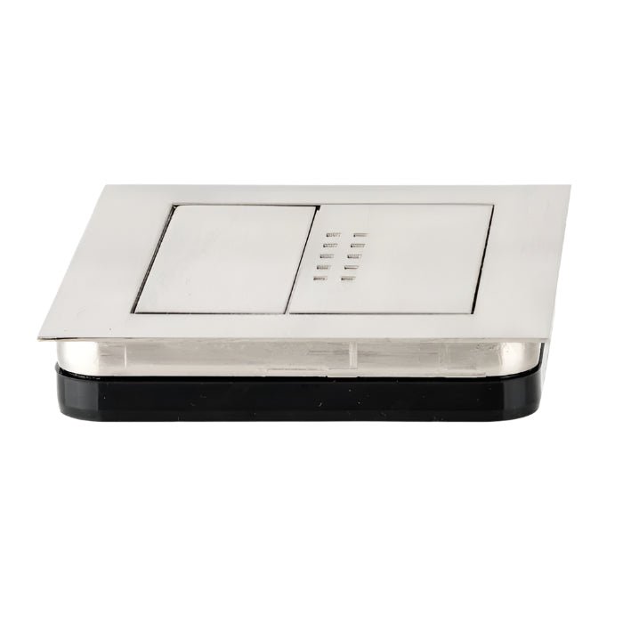 Richelieu 2011 recessed metal pull in brushed nickel front angle view showing flush profile and release flap