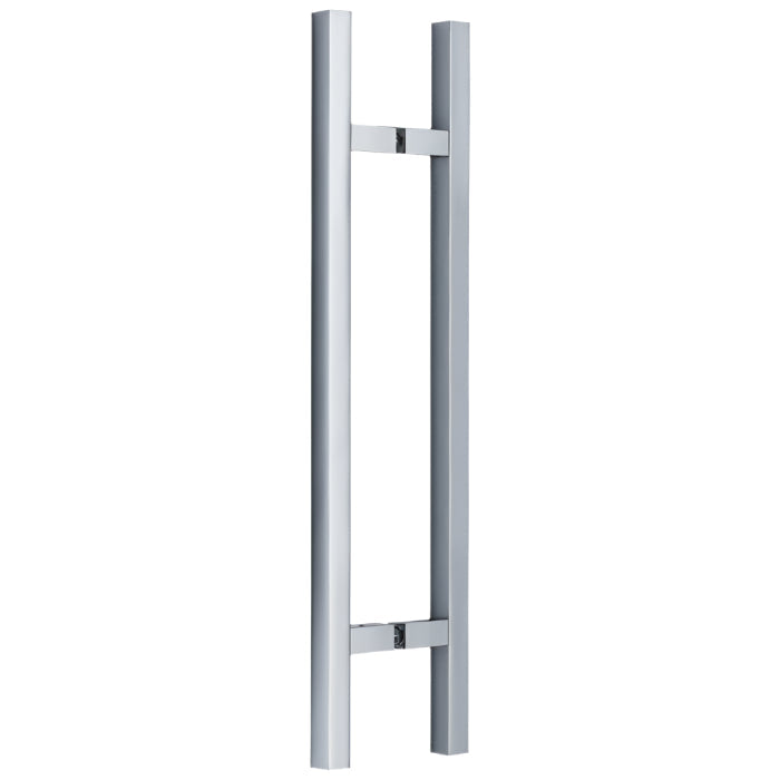 Richelieu 701 square ladder pull for glass and wood doors, front view in stainless steel.