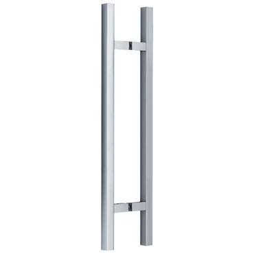 Richelieu 701 square ladder pull for glass and wood doors, front view in stainless steel.