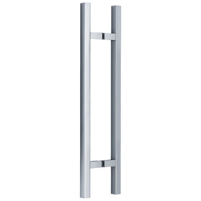 Richelieu 701 square ladder pull for glass and wood doors, front view in stainless steel.