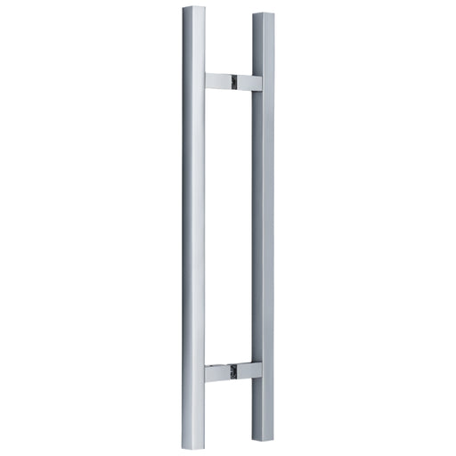 Richelieu 701 square ladder pull for glass and wood doors, front view in stainless steel.