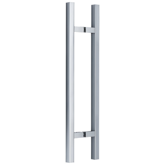 Richelieu 701 square ladder pull for glass and wood doors, front view in stainless steel.