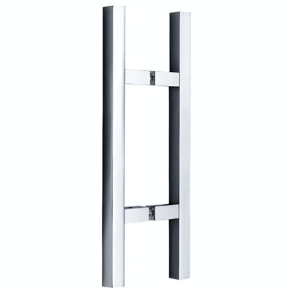 Richelieu 701 square ladder pull for glass and wood doors, front view in polished stainless steel.