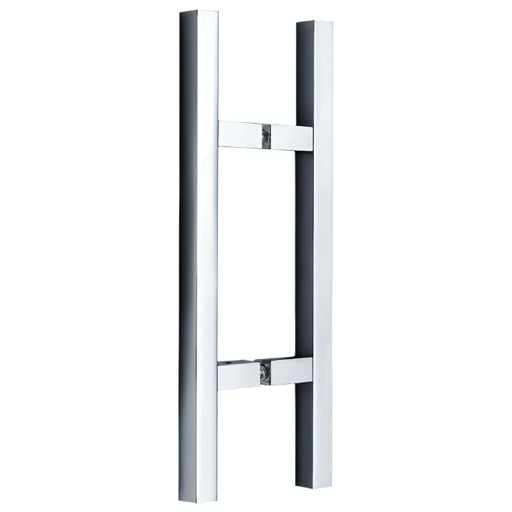 Richelieu 701 square ladder pull for glass and wood doors, front view in polished stainless steel.