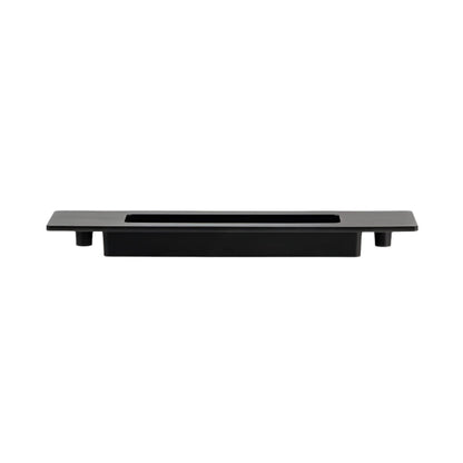 Richelieu 7050 modern recessed metal pull in matte black side view showing recessed opening and slim profile.