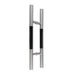 Richelieu 705 ladder pull with black wood insert for glass and wood doors, front view of 24 inch handle in stainless steel.
