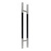 Richelieu 705 ladder pull with black wood insert for glass and wood doors, front view of 48 inch handle in stainless steel.