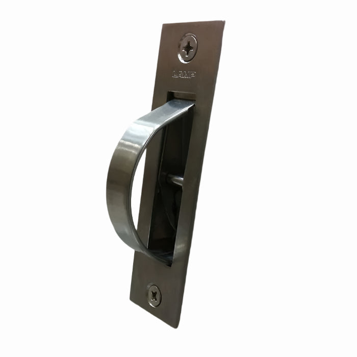 Richelieu 7509 flush hatch pull in stainless steel side view showing concealed profile with pull-out finger tab