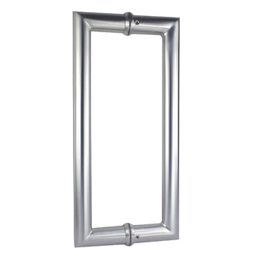 Richelieu 87D2R round tubular pull in stainless steel front view showing clean curves and smooth cylindrical profile for glass doors.