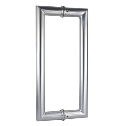 Richelieu 87D2R round tubular pull in stainless steel front view showing clean curves and smooth cylindrical profile for glass doors.