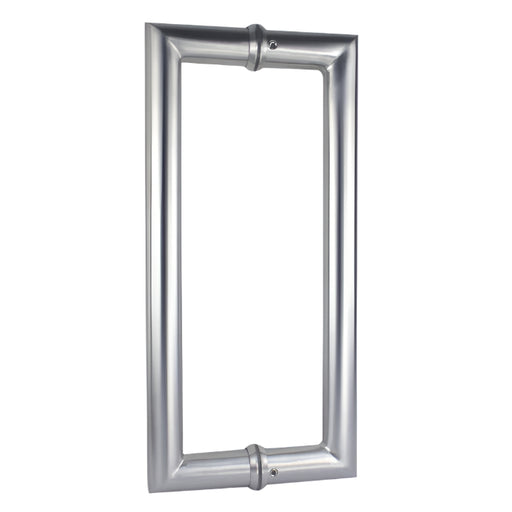 Richelieu 87D2R round tubular pull in stainless steel front view showing clean curves and smooth cylindrical profile for glass doors.