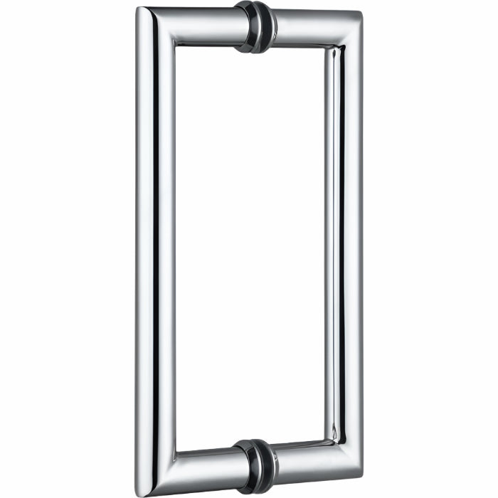 Richelieu 87D2R round tubular pull in stainless steel front view showing clean curves and smooth cylindrical profile for glass doors.