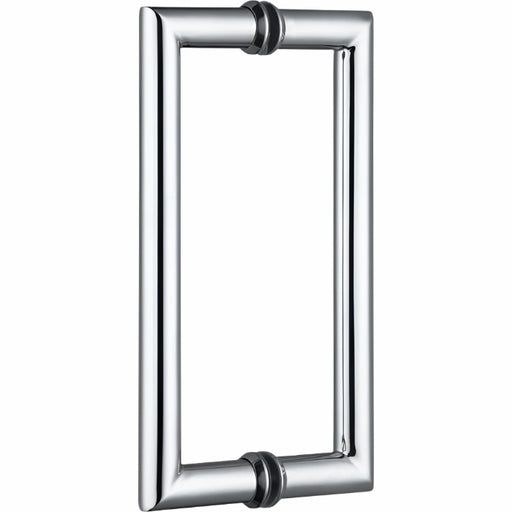 Richelieu 87D2R round tubular pull in stainless steel front view showing clean curves and smooth cylindrical profile for glass doors.