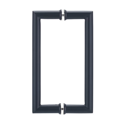 Richelieu 87D2R round tubular pull in matte black front view showing clean curves and smooth cylindrical profile for glass doors.