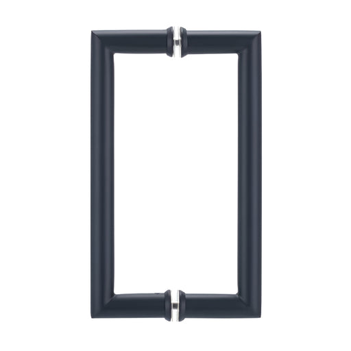Richelieu 87D2R round tubular pull in matte black front view showing clean curves and smooth cylindrical profile for glass doors.