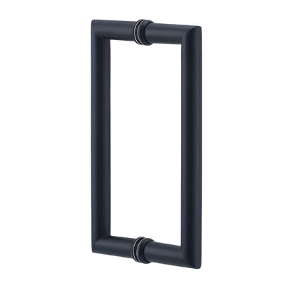 Richelieu 87D2R round tubular pull in matte black front view showing clean curves and smooth cylindrical profile for glass doors.