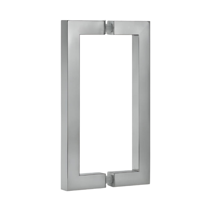 Richelieu 87D2S square tubular pull for glass doors, front view in brushed nickel stainless steel.