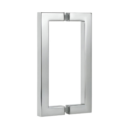 Richelieu 87D2S square tubular pull for glass doors, front view in polished stainless steel.
