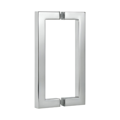 Richelieu 87D2S square tubular pull for glass doors, front view in polished stainless steel.