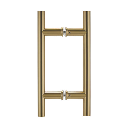 Richelieu 87H2R ladder pull for glass doors, side view in satin brass.