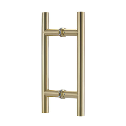 Richelieu 87H2R ladder pull for glass doors, front view in satin brass.