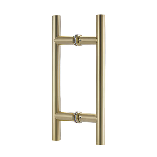 Richelieu 87H2R ladder pull for glass doors, front view in satin brass.
