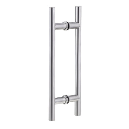 Richelieu 87H2R ladder pull for glass doors, front view in brushed nickel stainless steel.