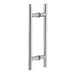 Richelieu 87H2R ladder pull for glass doors, front view in brushed nickel stainless steel.