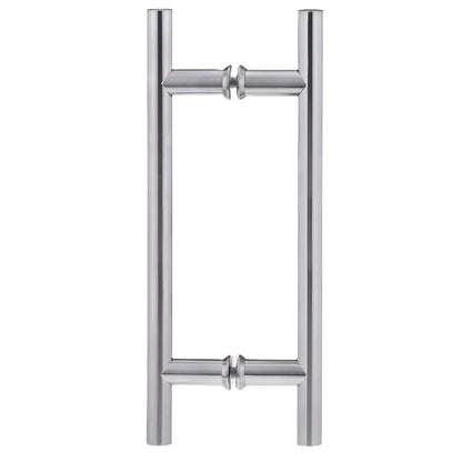 Richelieu 87H2R ladder pull for glass doors, side view in brushed nickel stainless steel.