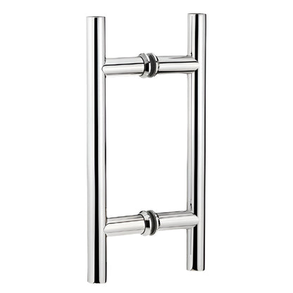 Richelieu 87H2R ladder pull for glass doors, front view in polished stainless steel.