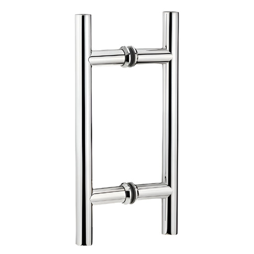Richelieu 87H2R ladder pull for glass doors, front view in polished stainless steel.