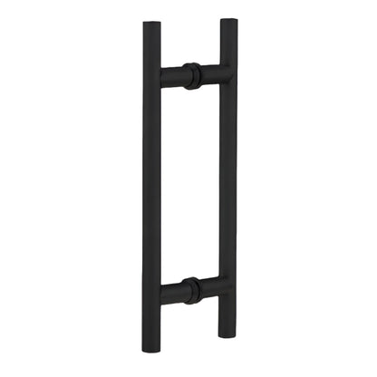 Richelieu 87H2R ladder pull for glass doors, front view in matte black.