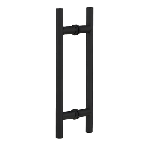 Richelieu 87H2R ladder pull for glass doors, front view in matte black.
